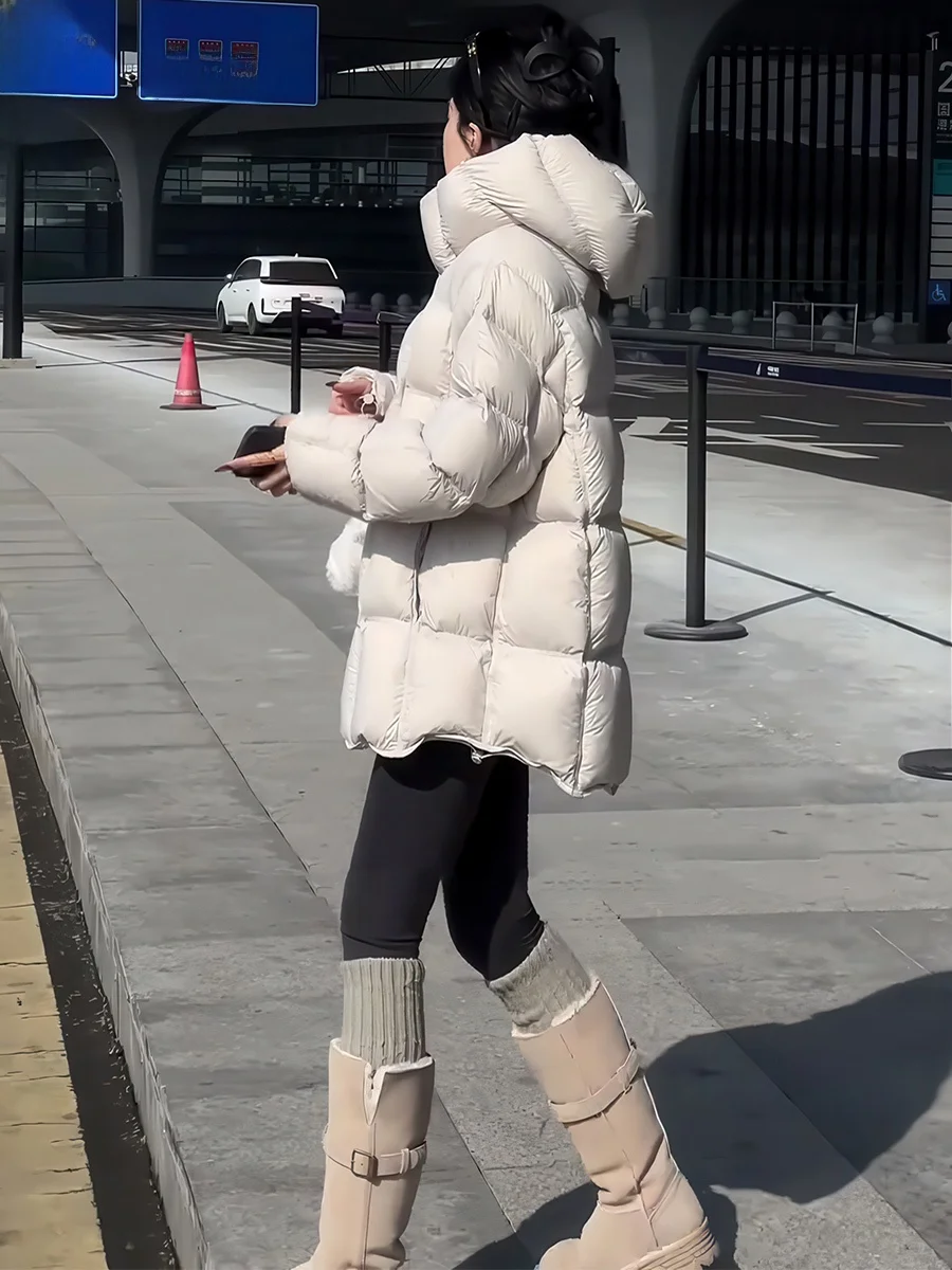Invierno 2025 mujer Casual Sle suelto blanco Du abajo Puffer Jaet Bouffant Sensation tamaño pequeño versátil Beige prendas de vestir exteriores
