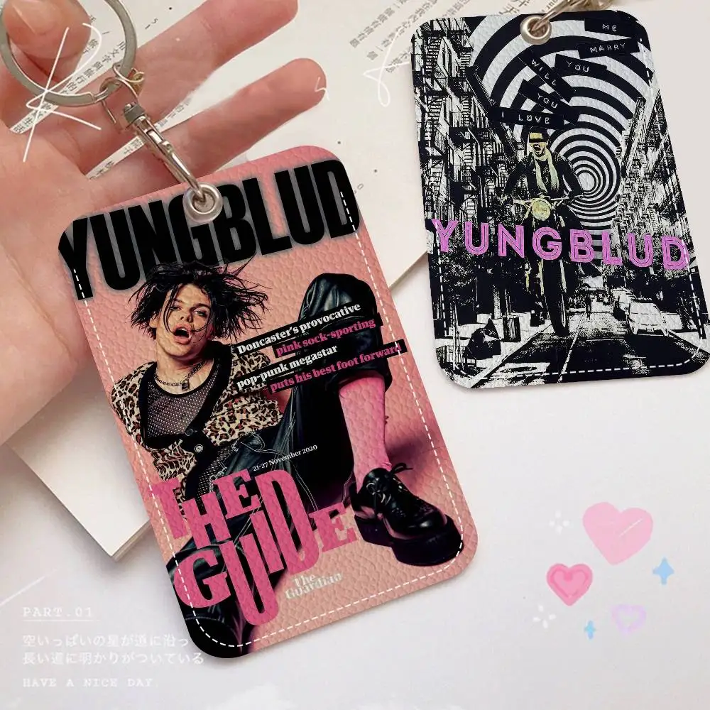 Yungblud Singer Rectangle ID Card Case Keychain Access Card Bag Key Tag Ring Leather Card Holder Key Ring Access