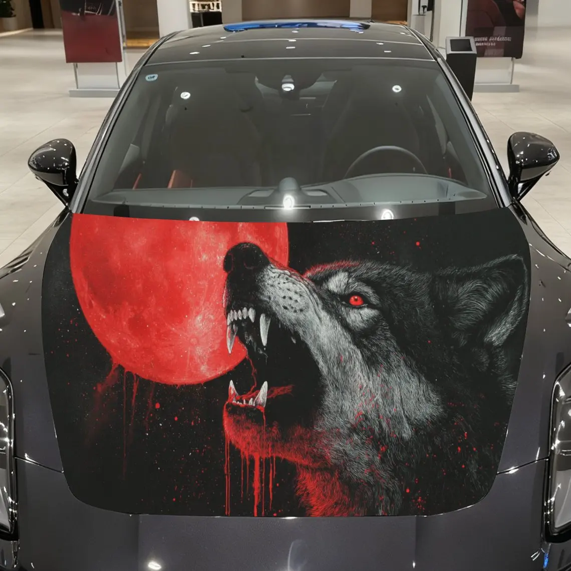 

Gothic Wolf Car Hood Wrap, Bloody Moon Themed Car Hood Decal, Car Exterior Accessory, Waterproof and Self-adhesive Auto Cover St