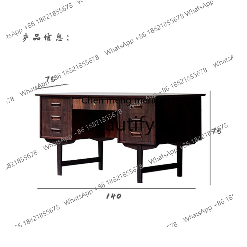 Log Solid Wood Retro Desk Writing Desk Executive Desk Black Walnut Cherry Wood  R