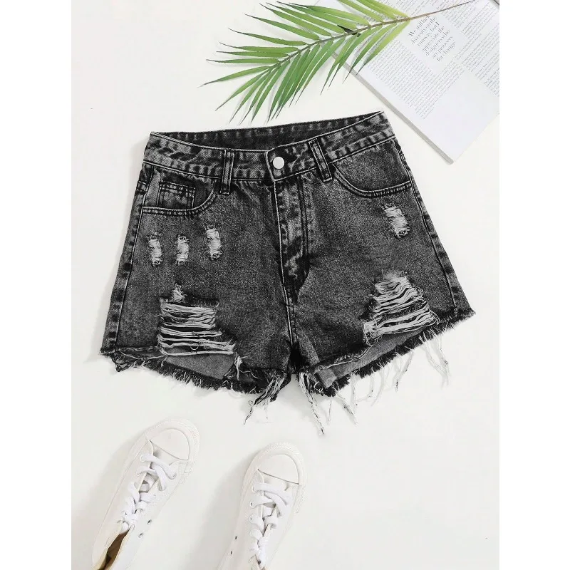 

Summer Women Fashion Ripped High Waisted Denim Shorts Vintage Hole Summer Casual Pocket Short Jeans Ladies Thin Hotpants Shorts