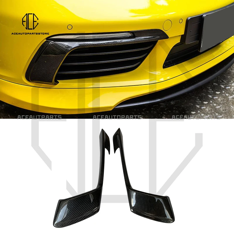 Dry Carbon Fiber Front Fog Lamp Eyelids Trim Strips Foglight Frame Canards Cover Fit For Porsche 718 Cayman Boxster 2016-2024