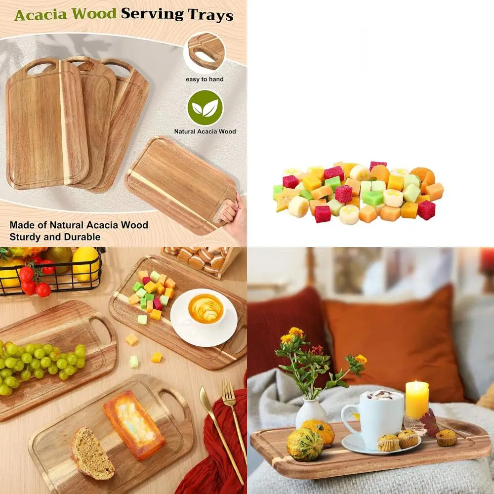 

Набор из 10 досок для мясных изделий из дерева акации с бамбуковыми подносами для использования на кухне и вечеринок, 13x7,8