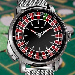 PINDU Men's Mechanical Fashion Watch NH35 Roulette Men's Top Brand Luxury Rotating Roulette Sapphire Glass Watch Waterproof