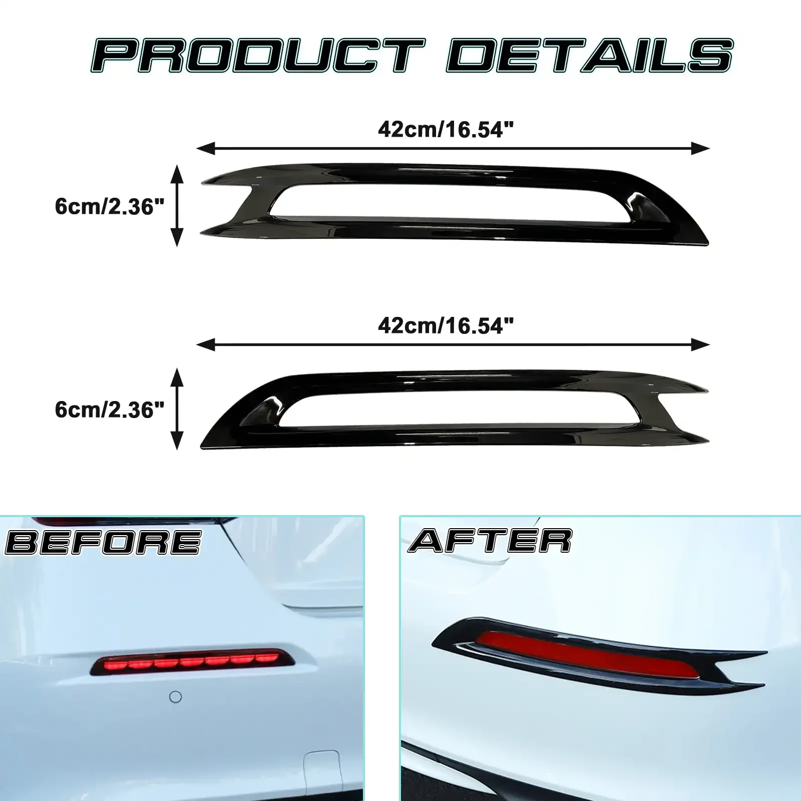 2pcs Glossy Black Rear Bumper Reflector Fog Light Lamp Bezel Overlay Cover Molding Trim For Honda Civic 11th Gen 2022 2023+