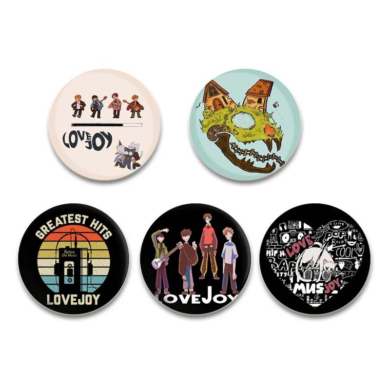 Lovejoy Funny Cute Badge Pin Cartoon Cat Handmade Tinplate Brooches Round Display Lapel Pins Jewelry Clothing Accessories Gift