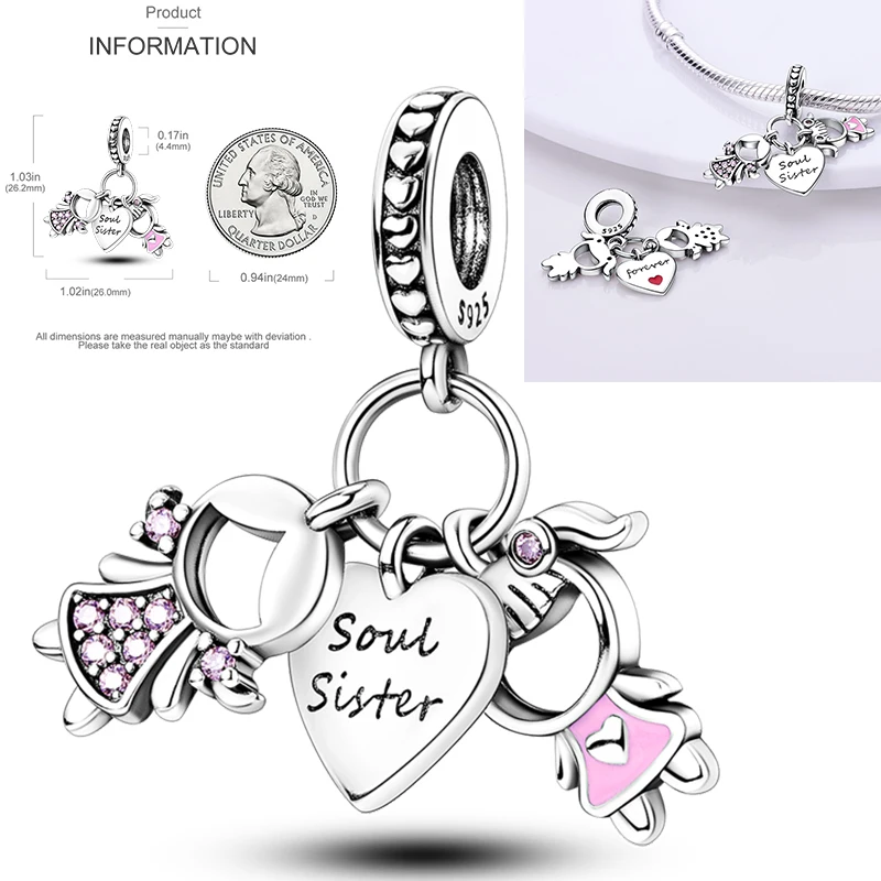 925 Sterling Silber Rosa Ballett-Mädchen Anhänger Junge Mädchen Schwestern Paare Anhänger Passend für Armband DIY Schmuck Original Mode für Frauen – Detail 27