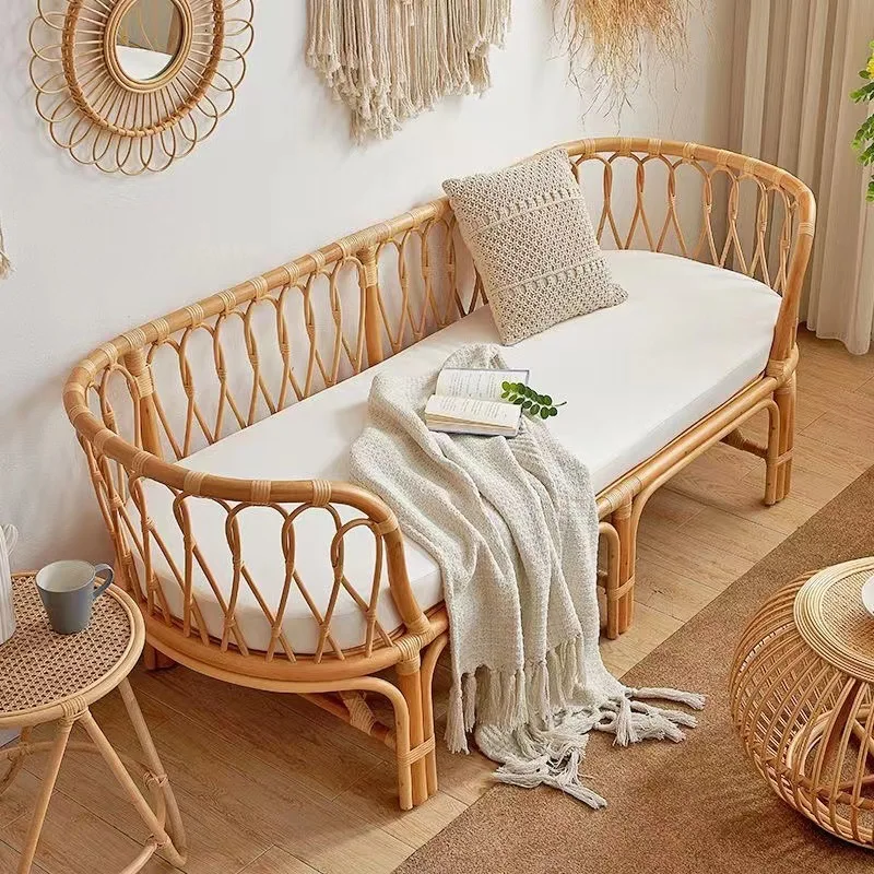 Rattan sofa rattan art Japanese leisure balcony chair bedroom living room simple homestay real rattan coffee table sofa combinat