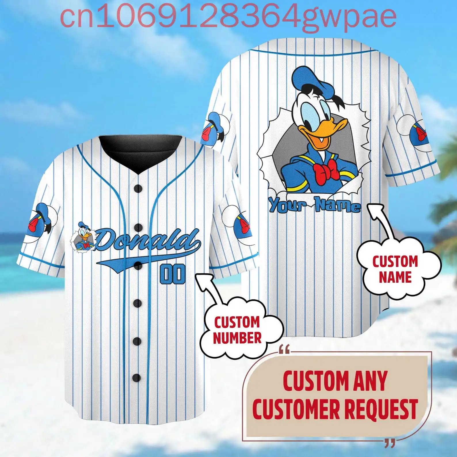 Custom ชื่อ Donald Duck เสื้อเบสบอลผู้ชายผู้หญิงเด็กเสื้อเบสบอลลําลองเสื้อเบสบอลแฟชั่นเสื้อแขนสั้น