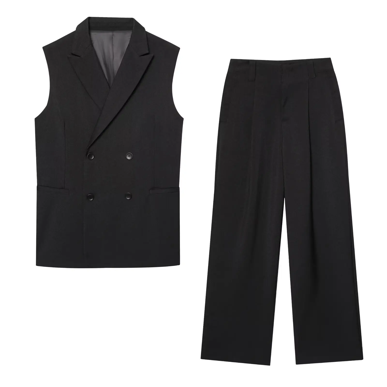 

Women's 2025 new fashion loose double breasted lapel suit vest retro sleeveless women's vest chic top+Pants suit