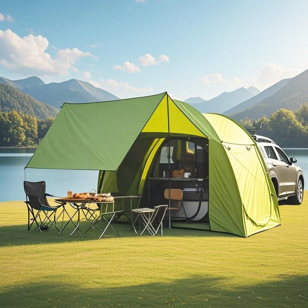 

Easy Setup Large Space Car Tailgate Tent with Mesh Windows for Outdoor Camping and Travel