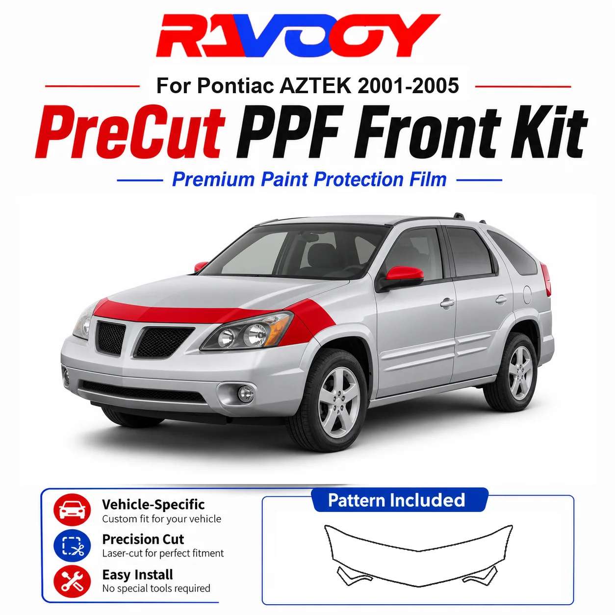 

8.5mil TPU Precut PPF Kit For Pontiac AZTEK 2001-2005 - Hood, Fenders & Mirror Set - Self-Healing Clear Bra Film