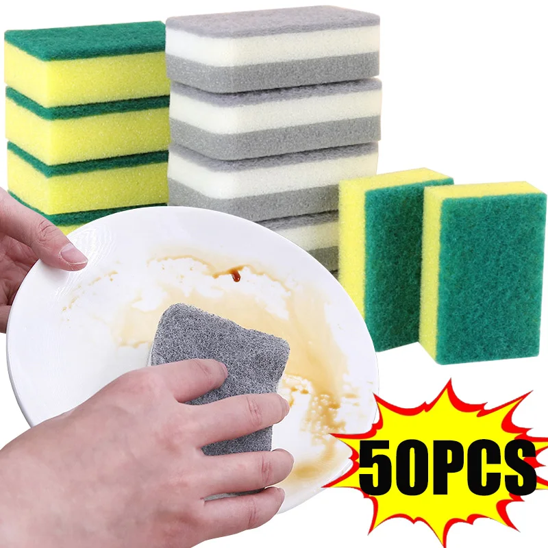 

50/5PCS Highly absorbent double-sided sponge magic cleaning pot rust sponge cleaning brush kitchen cleaning tool