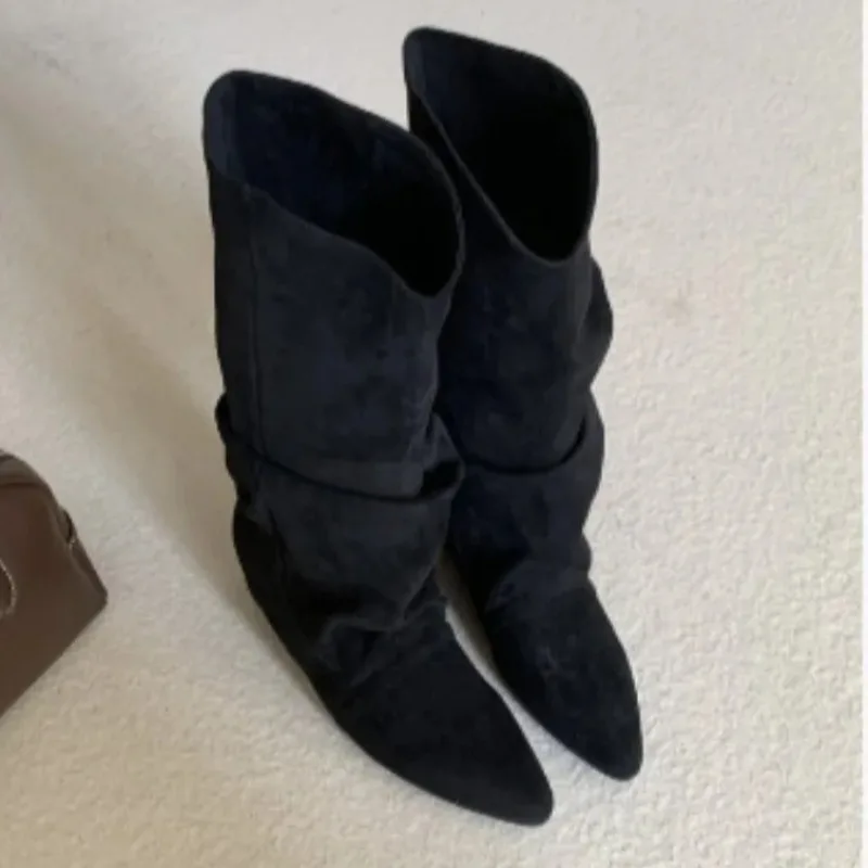 

Designer Women's Pointed Toe Suede Long Boots 2025 Winter New Shoes Fashion Elegant Knee Boots Cozy Casual Zapatillas De Mujer