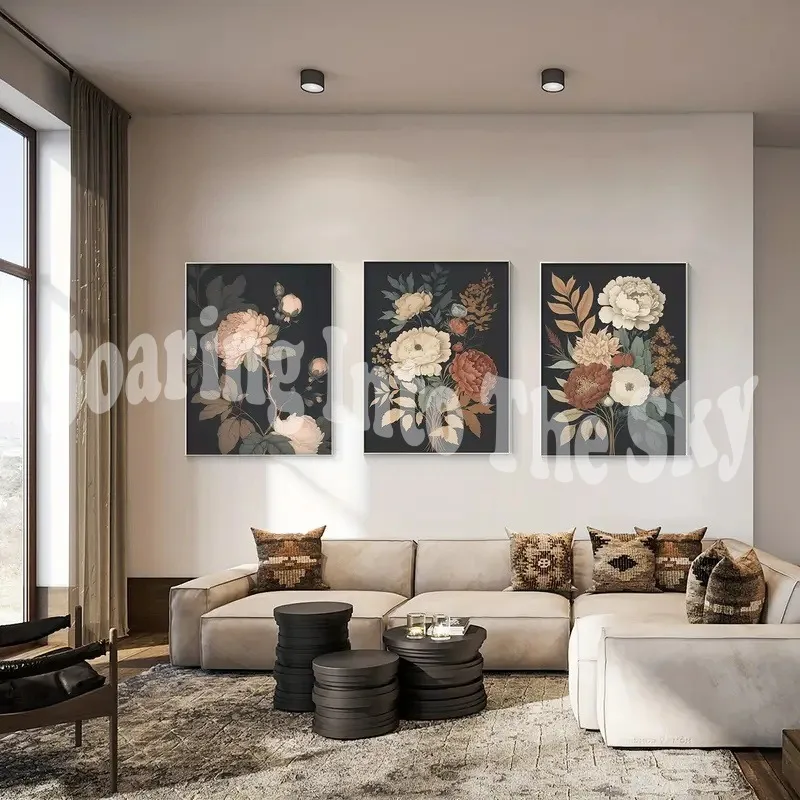 

3pcs Canvas Poster Retro Art Vintage Dark Flower Canvas Paintings Wall Art Ideal Gift Bedroom Living Room Corridor Decoration
