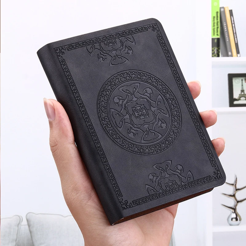 A6 Thickened Pocket Notebooks Creative Retro Pu Notebook Office Bookkeeping Books Embossed Craft Literary Ledger Back To School