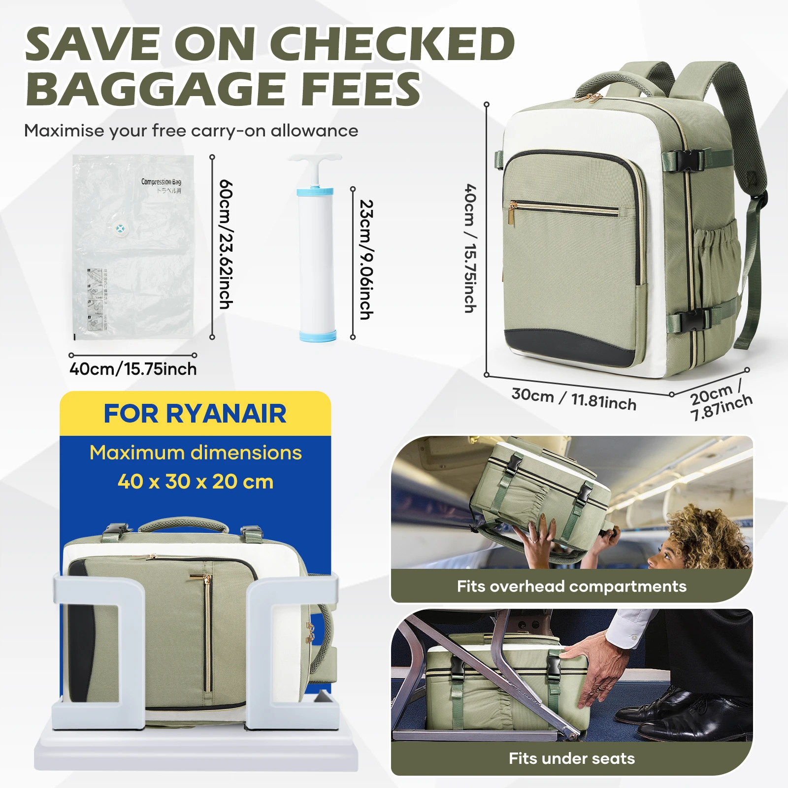 Vacuum Storage Bag, Ryanair 40x30x20 Travel Backpack, Hand Luggage Backpack Men Women Backpack Cabin Laptop Bag, School Backpack