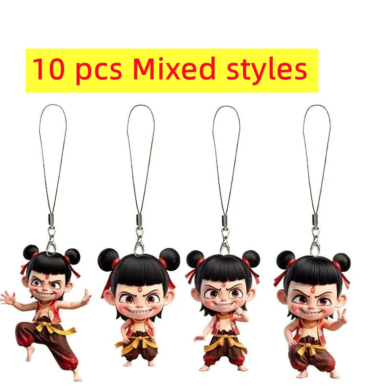 10pcs Ne Zha 2 Cartoon Keychain Anime  Aobing Action Figures Acrylic Keys Ring Accessories Key Chain Toys for Children Gifts