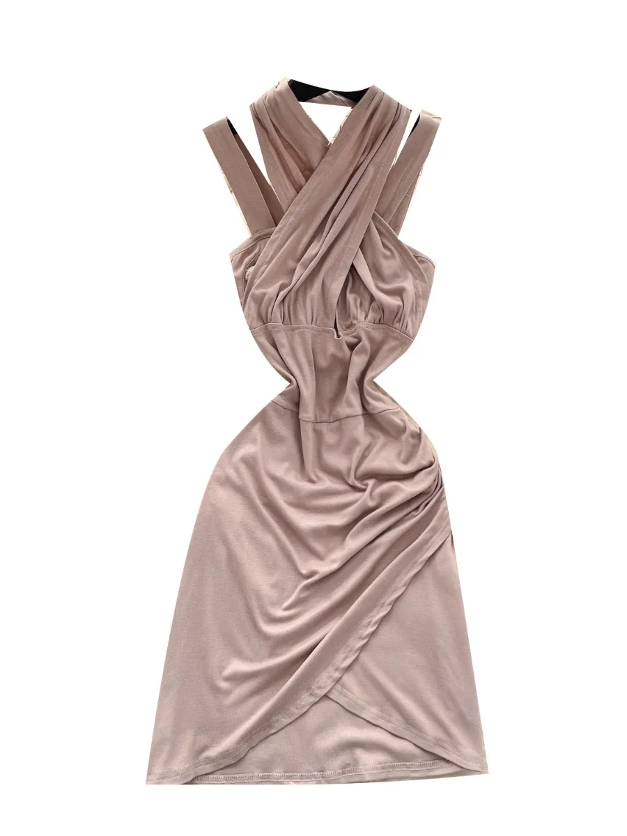 Foamlina moda única recorte cruz pescoço deslizamento vestido feminino puro desejo sexy tempero menina bodycon mini envoltório vestidos magros