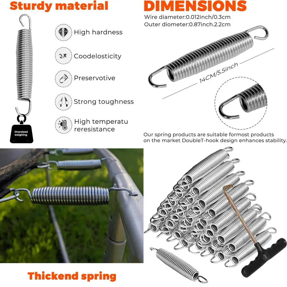 72 قطعة من نوابض الترامبولين 5.5 بوصة، مزودة بخطاف تركيب زنبركي على شكل حرف T، نوابض ترامبولين بديلة #1