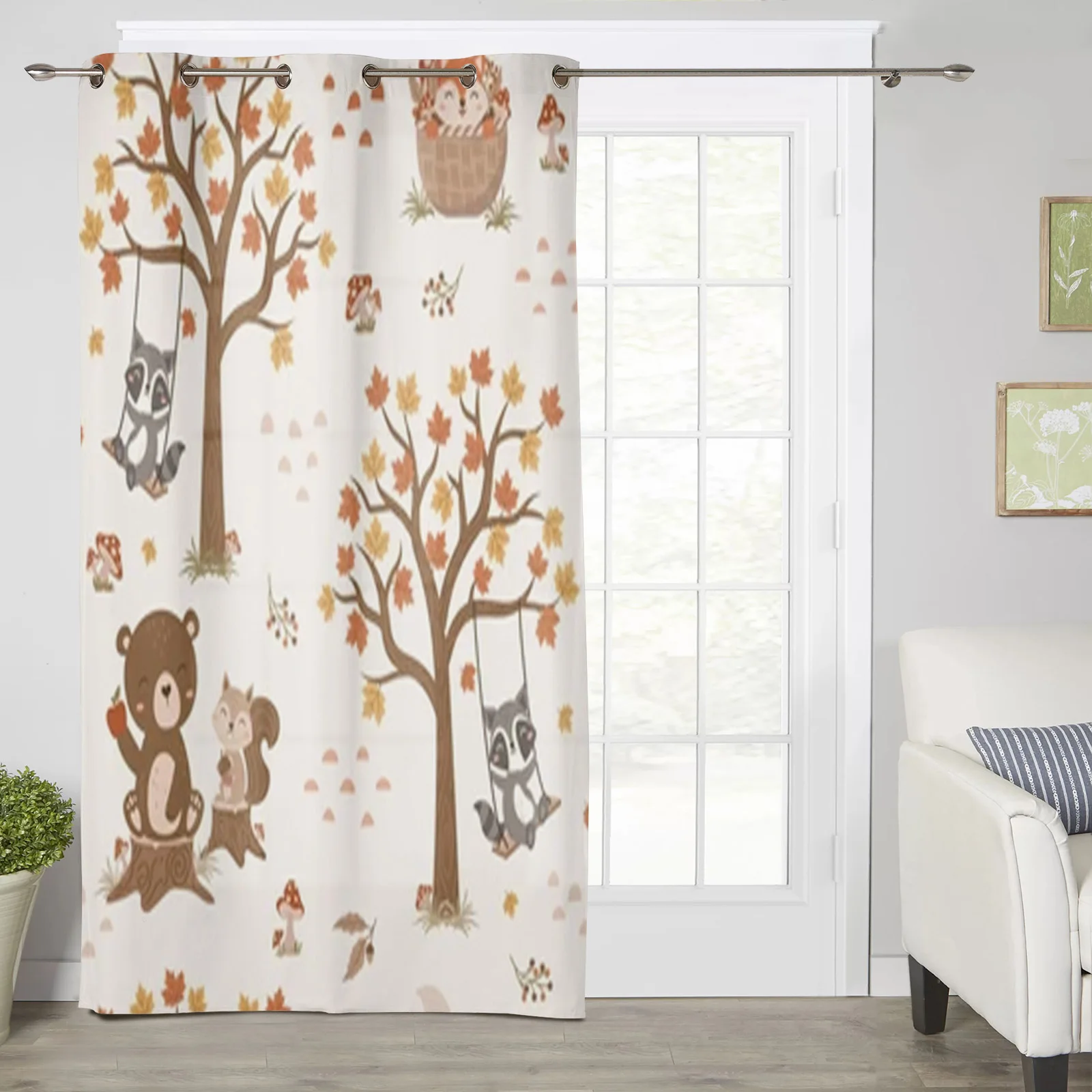 Cute Woodland Animals Racoon Bear Window Curtains For Living Room Luxury Bedroom Decor Drapes Kitchen Window Treatments Curtains