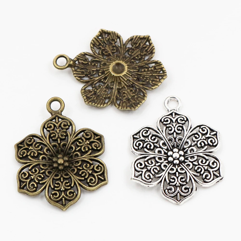 Fashion Antique Silver Plated and Bronze Plated Flower Style Handmade Charms Pendant:DIY for bracelet necklace