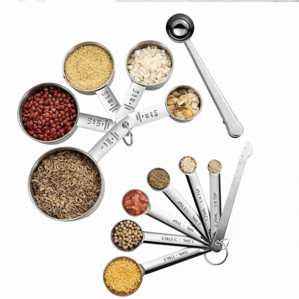 Stainless Steel Measuring Cups Spoons Set Clear Measurement Marking Nested Stackable Measuring Spoon Dishwasher Safe