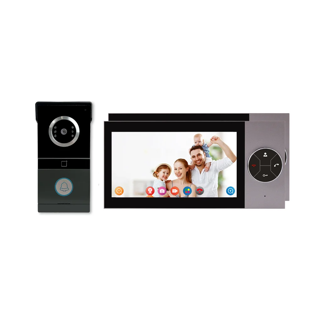 

Tuya 1 дверной звонок, 2 монитора, HD-видеодомофон, 7-дюймовый сенсорный экран, ночное видение 1080p с обнаружением движения, система Wi-Fi Villa