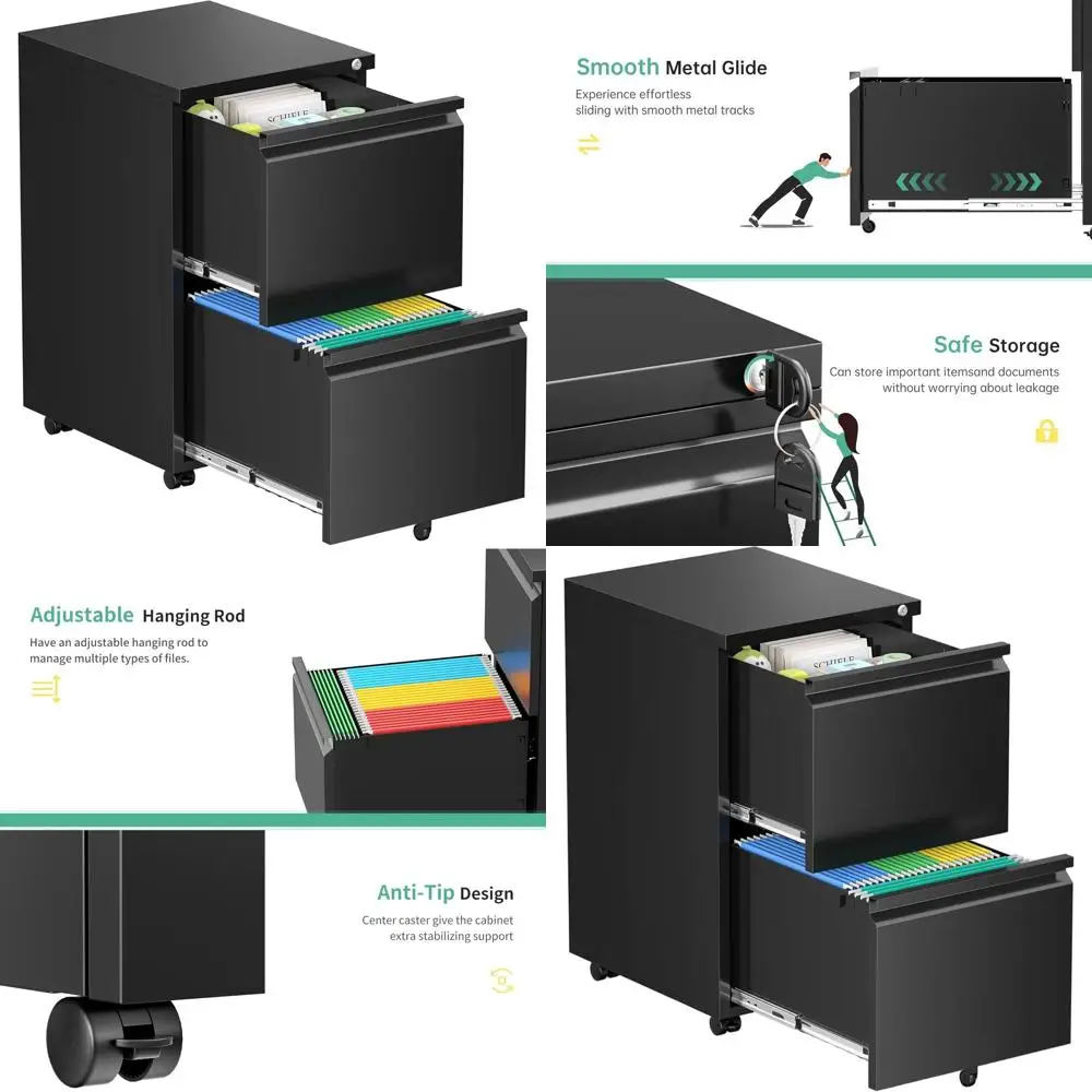 

Металлический шкаф для документов с замком, 2 ящика, формат A4/Letter/Legal, простая сборка, для дома и офиса, черный