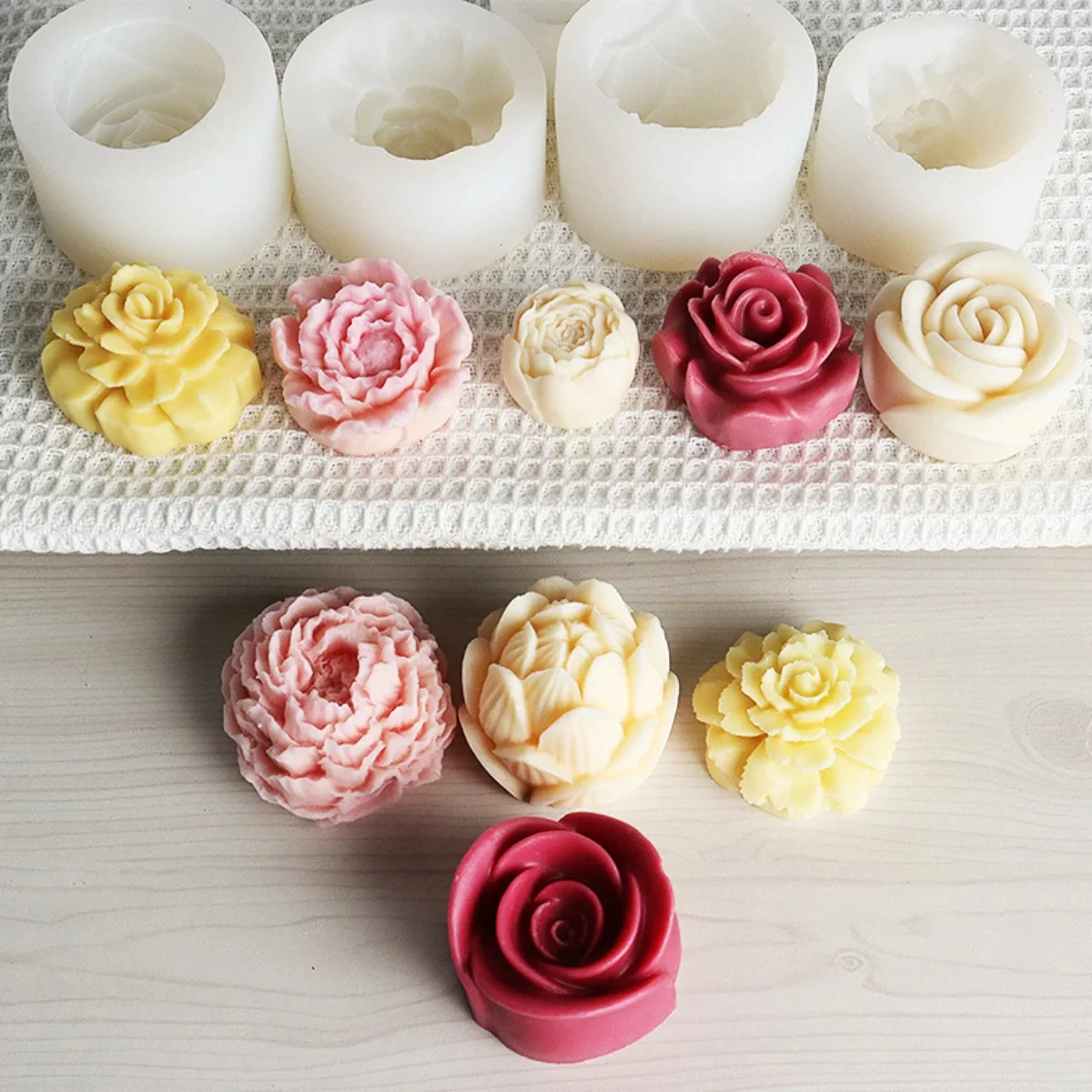 Fiore di loto stampo per candele in Silicone girasole peonia Multi stile sapone resina stampo in cristallo cuore rosa cioccolato Set per la