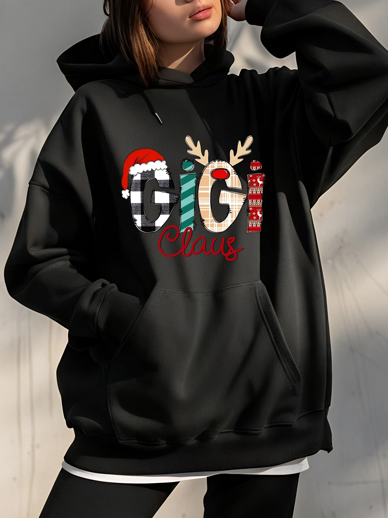 

Рождественская толстовка с принтом Gig Claus, женская повседневная зимняя толстовка, праздничный наряд для девочек и женщин