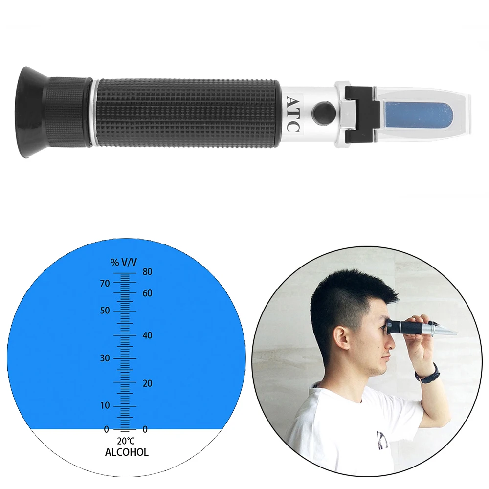 

Hand Held 0-80% ATC Adjustable Alcohol Refractometer with Pipet Support Manual Focusing