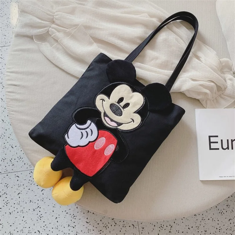 Disney Minnie Mouse Canvas Bag Women\'s Large Capacity Shoulder Bag  Mickey Canvas Shoulder Bag Handbag Shopping Bag Tote Bag