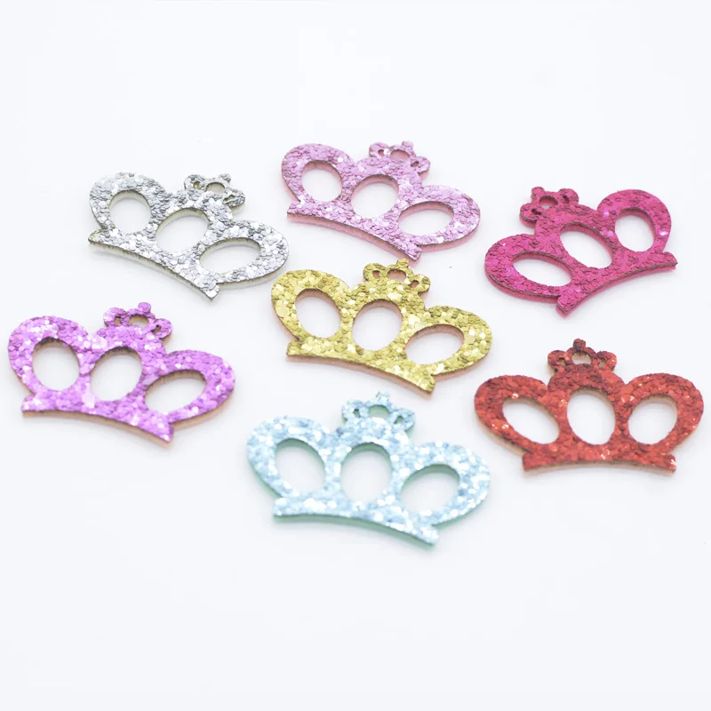 20Pcs 45*32mm Crown Non-woven Padded Glitter Fabric Appliques for Crafts Clothes Patches DIY Headwear Bow Decor Accessories