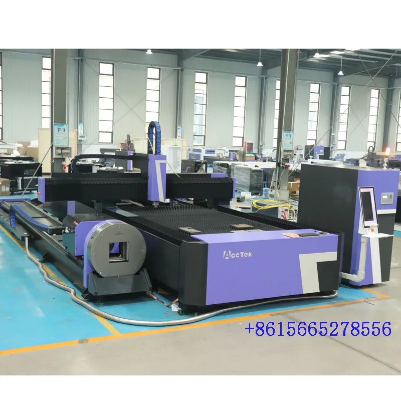 

AccTek Raycus/IPG Exchange Table 1530 Fiber Laser Metal Cutting Machines with Rotary for Cutting Tube Fiber Laser Cutter