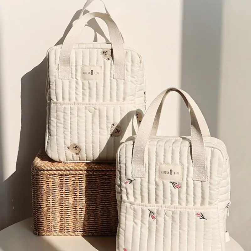 

L38E Большая вместительная сумка для хранения детских подгузников, дорожная сумка со стильной вышивкой и удобным ремнем для