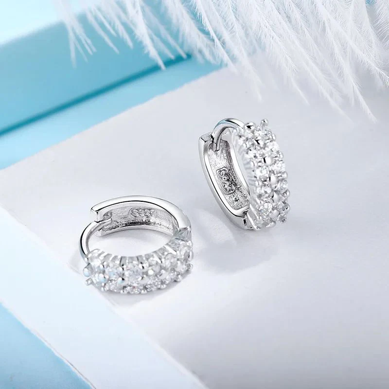 High Quality 925 Sterling silver Double row crystal Round Earrings Stud for women Fashion designer Jewelry Couple Gifts