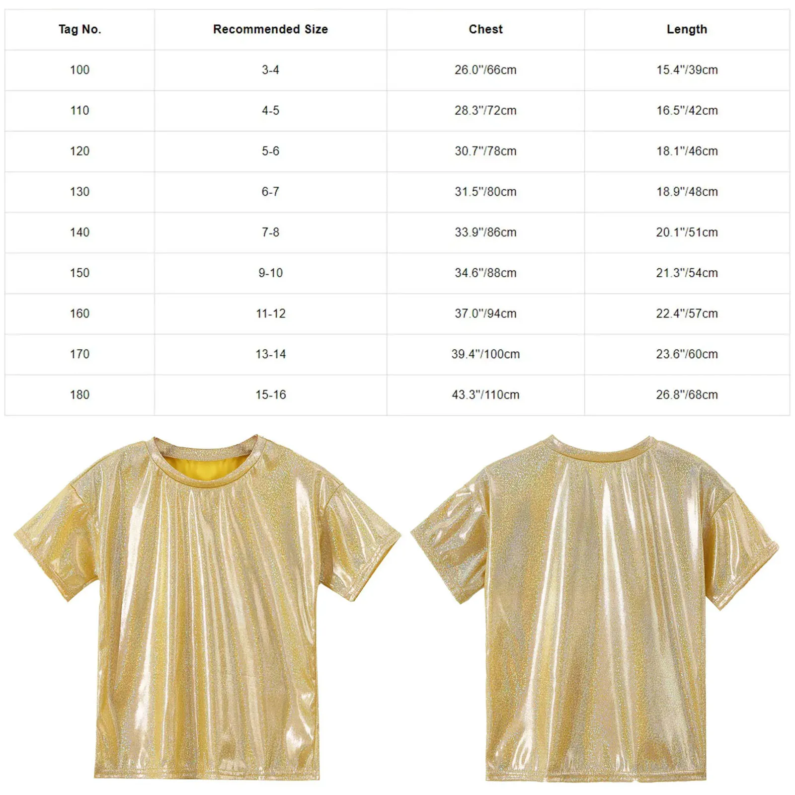 Ragazzi ragazze Metallic Shiny Shirt t-Shirt top bambini elastico scintillante camicetta allentata per Jazz Hip Hop Dance Performance Dancewear