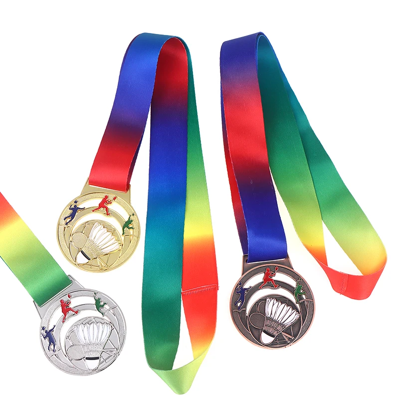 Medaglie premio badminton in metallo 1 pezzo con nastro al collo Premi in bronzo oro argento Medaglia premio per giochi di competizioni sportive per bambini