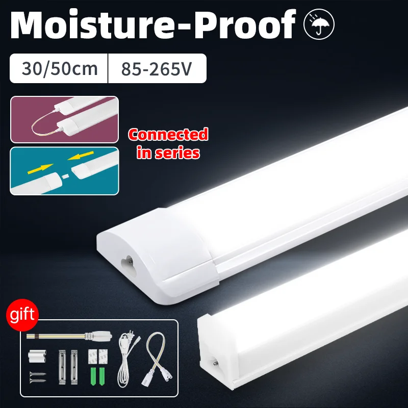 Odporna na wilgoć świetlówka Led 50/30cm oświetlenie kuchenne 20W 10W 6W oświetlenie szafki kuchnia łazienka sypialnia oprawa rurowa 220V 110V