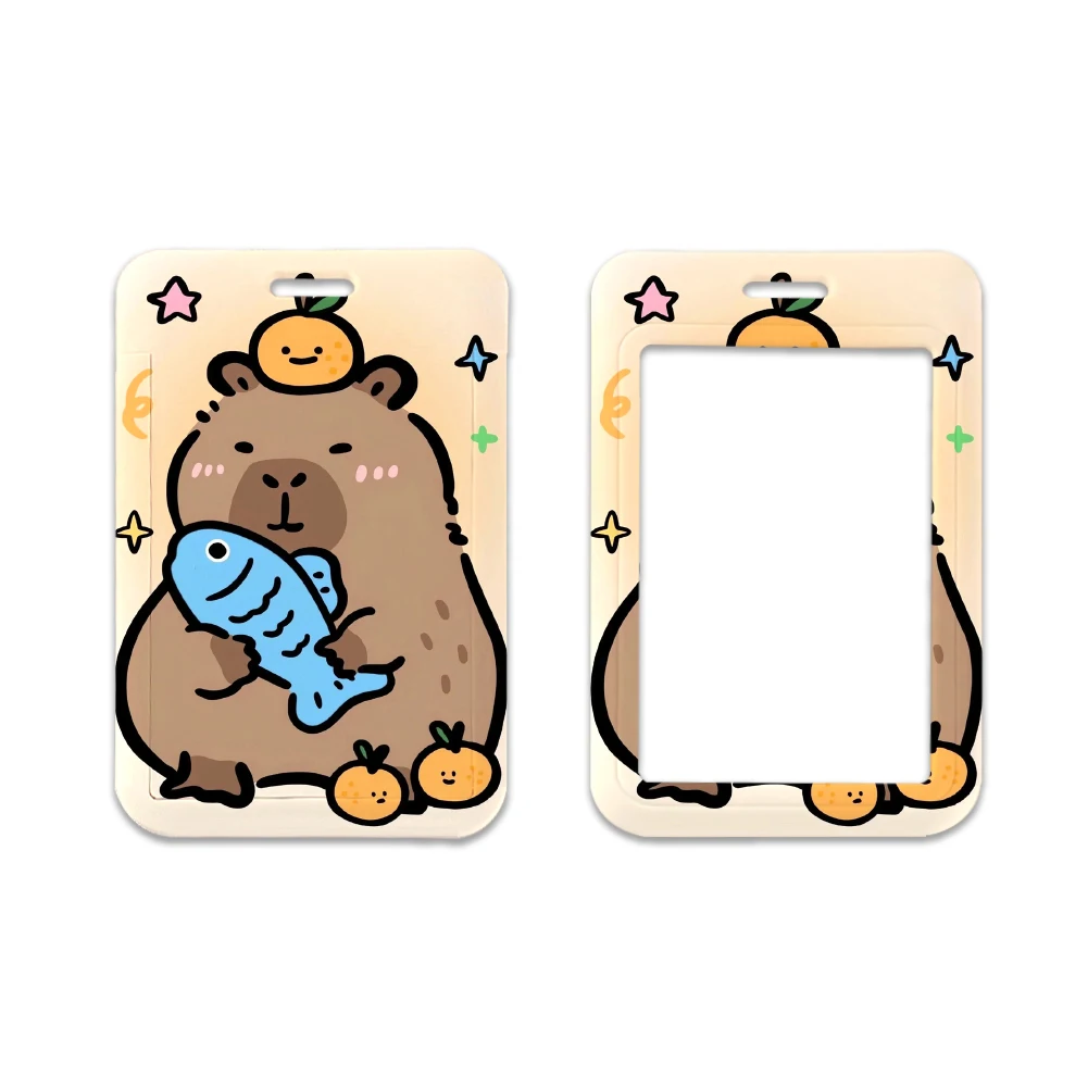 Cartoon Capybara Swimming Cute Door Card Case Hanging Rope Badge Holder Neck Strap Business Card Small Gift