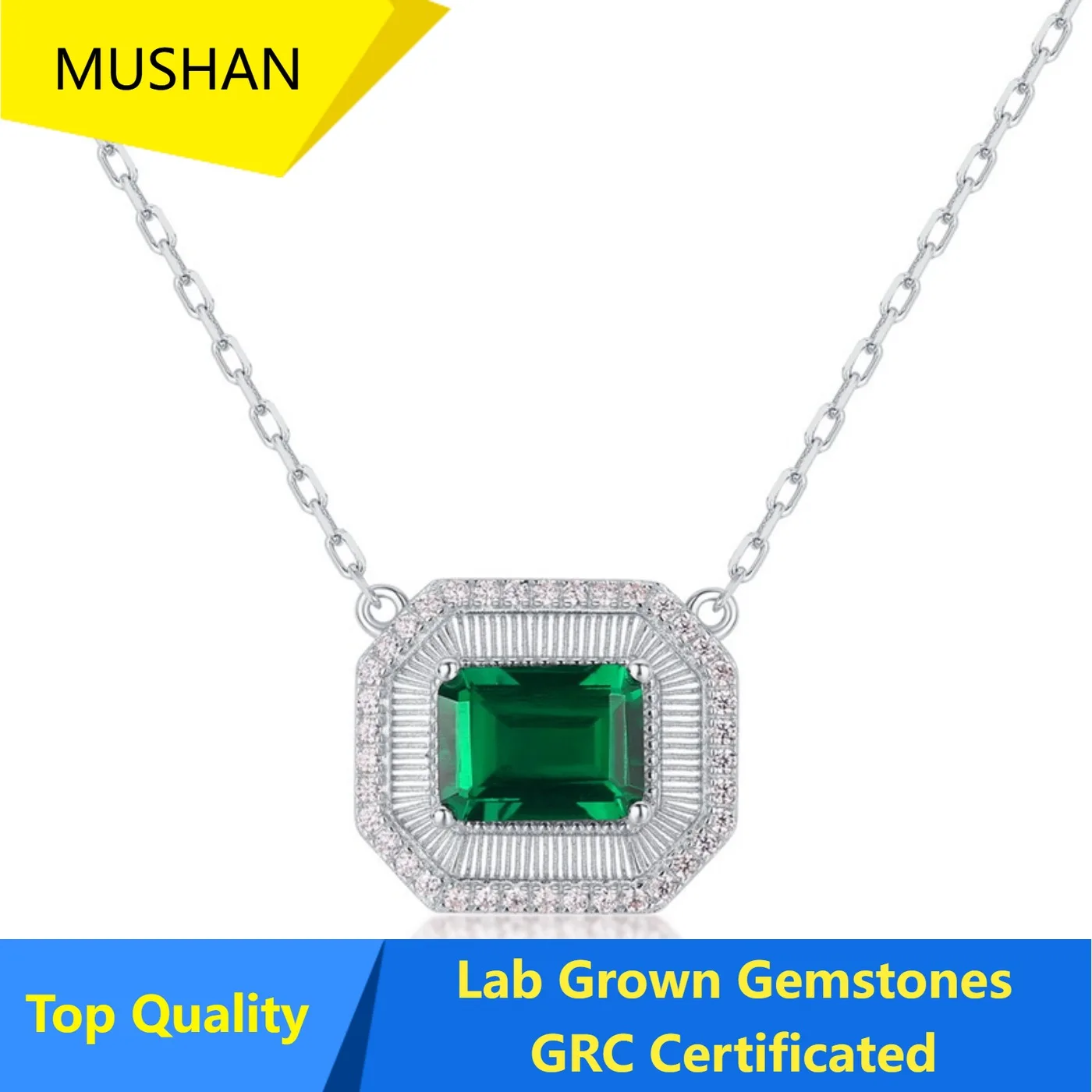 MUSHAN Luxury Jewelry 925 Sterling Silver Chain Pendant Necklace Lab Grown Emerald Ruby Gemstones Necklaces Pendants GRC Jewelry