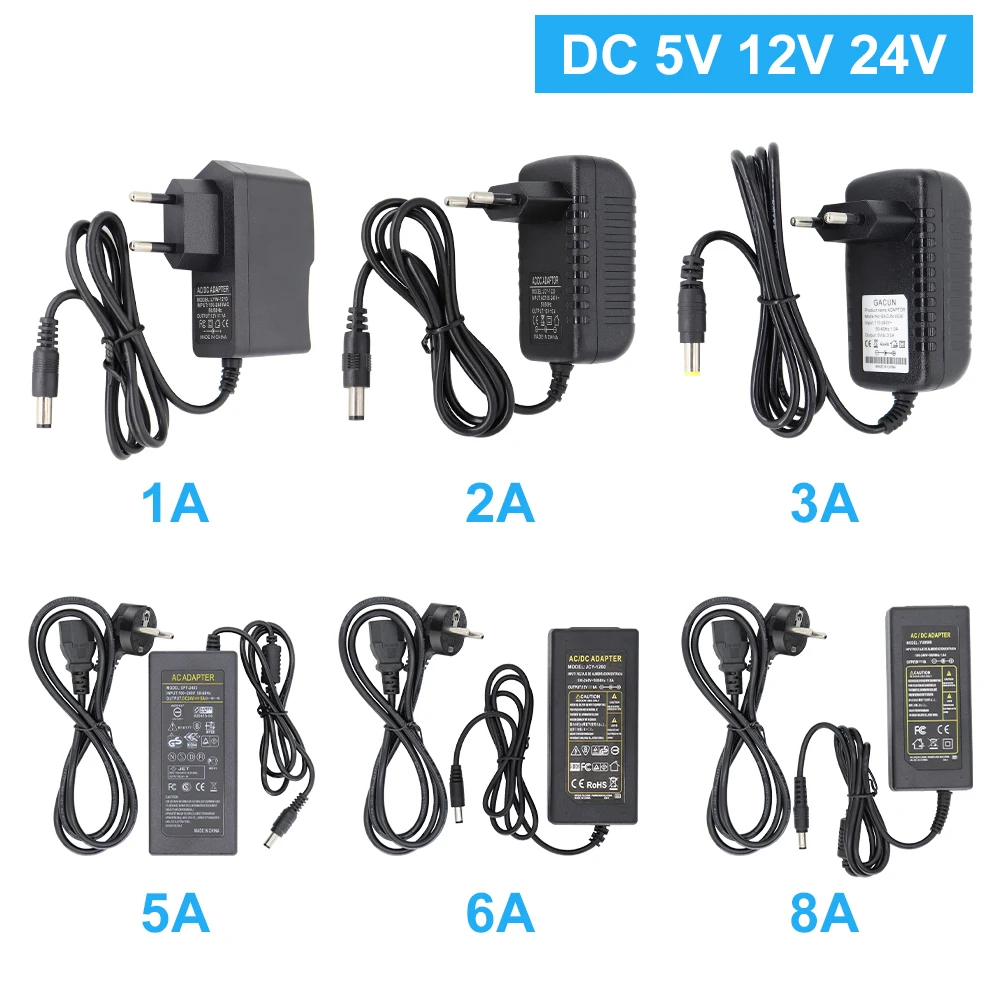 Power Supply Adapter Charger 100-265V AC DC 5V 12V 24V LED Driver UK AU US EU Plug Converter 1A 2A 3A 4A 5A 6A 10A Transformer