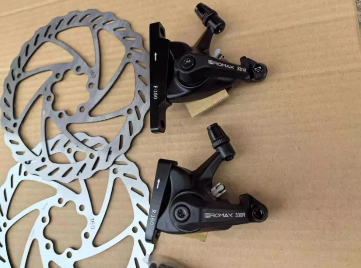 1set PROMAX Dsk-330r /300 Flat-mount Mechanical Disc Brake Calipers Front/Rear + 2pcs 160mm Rotors + Screws for Road MTB Bike view 3