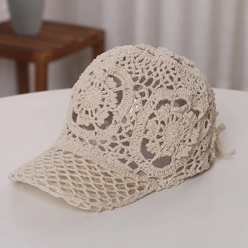 

Hand-woven Ladies Caps Spring and Summer Breathable Mesh Visor Korean INS Niche Personality Retro Baseball Cap