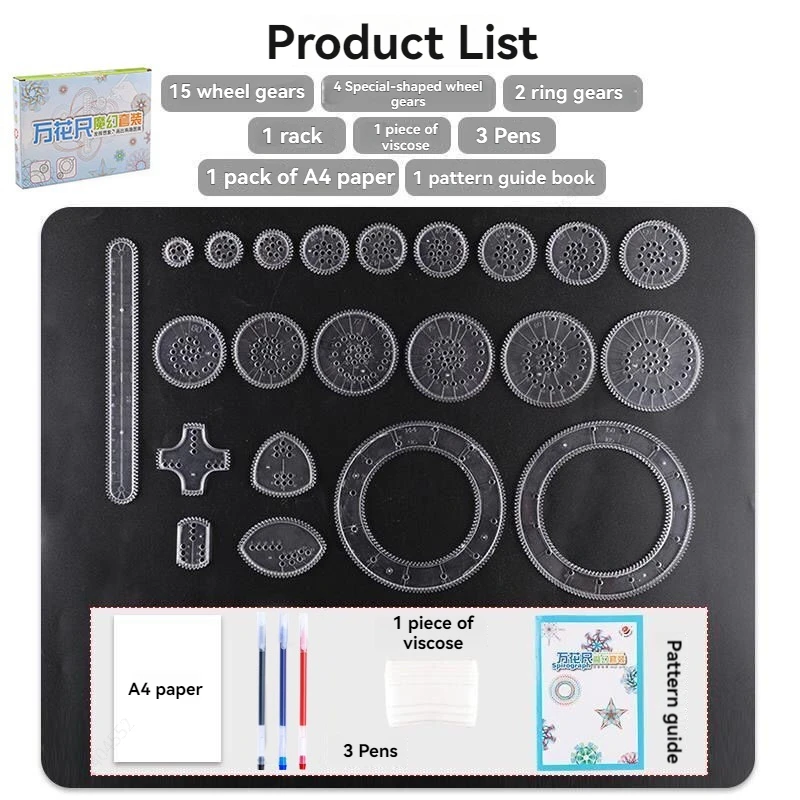 28pcs Wanhua Ruler Set Learning Painting Puzzle Toys Geometric Ruler Mathematical Roulette Drawing Spirograph Art Tool