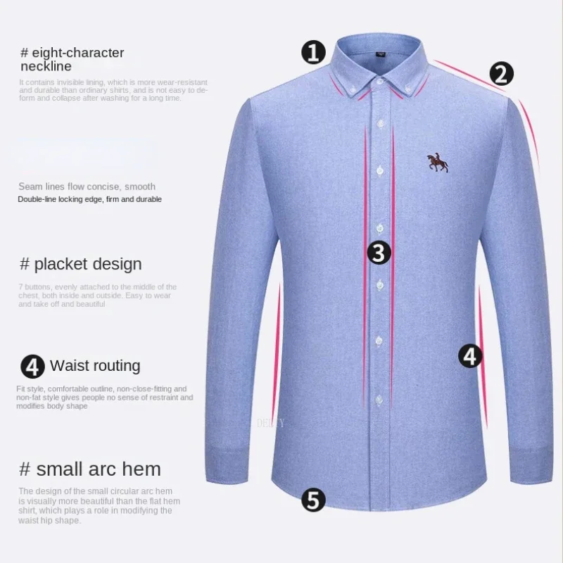 2024 Men Shirt Floral Long Sleeve Casual 100% Cotton Oxford Man Leisure Embroidered Horse Shirts Streetwear Oversized  Plus Size