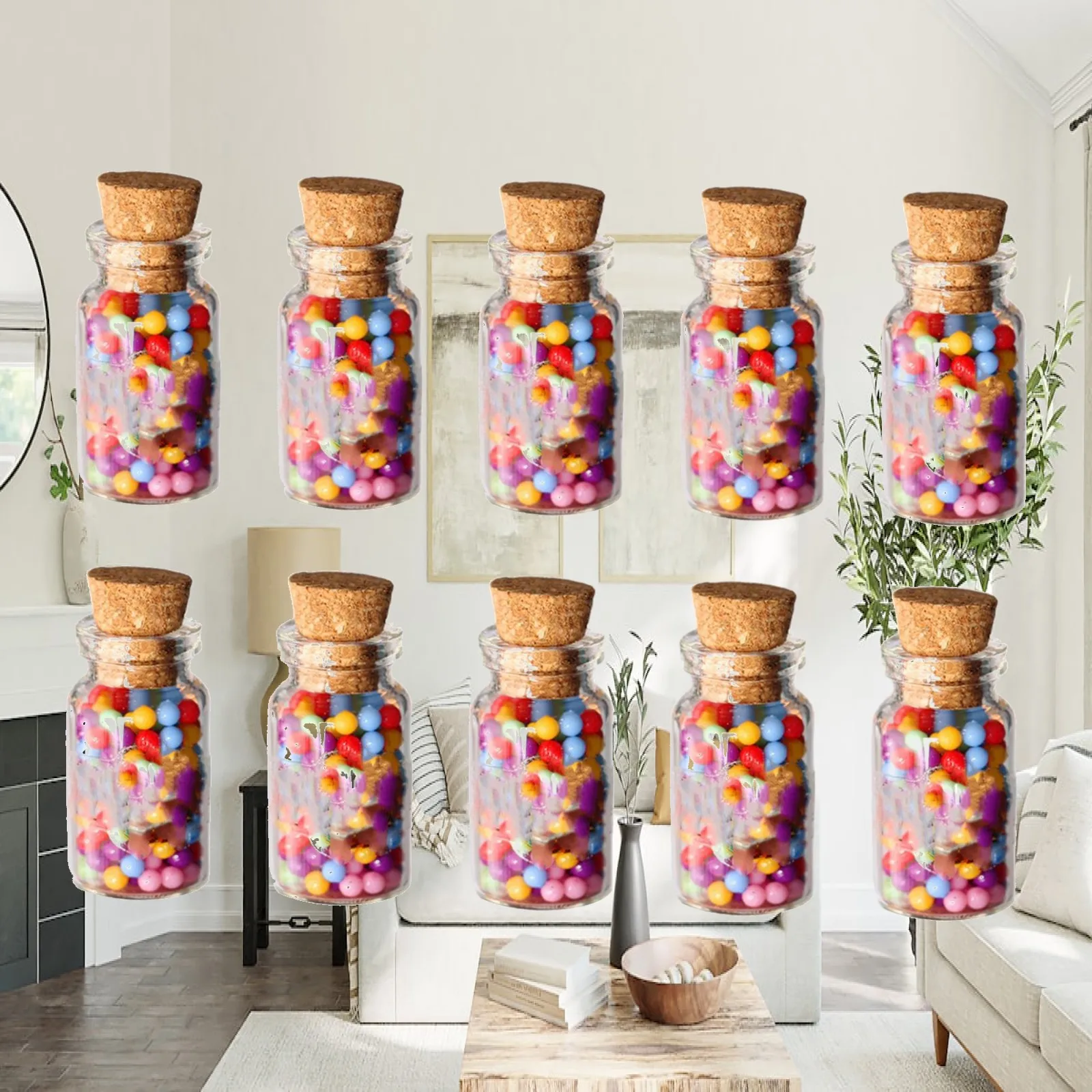 

10 Pieces 1:12 Scale Dollhouse Mini Glass Jars with Candy Model Small Glass Bottles Simualtion Candy Food Toy Life Accessories