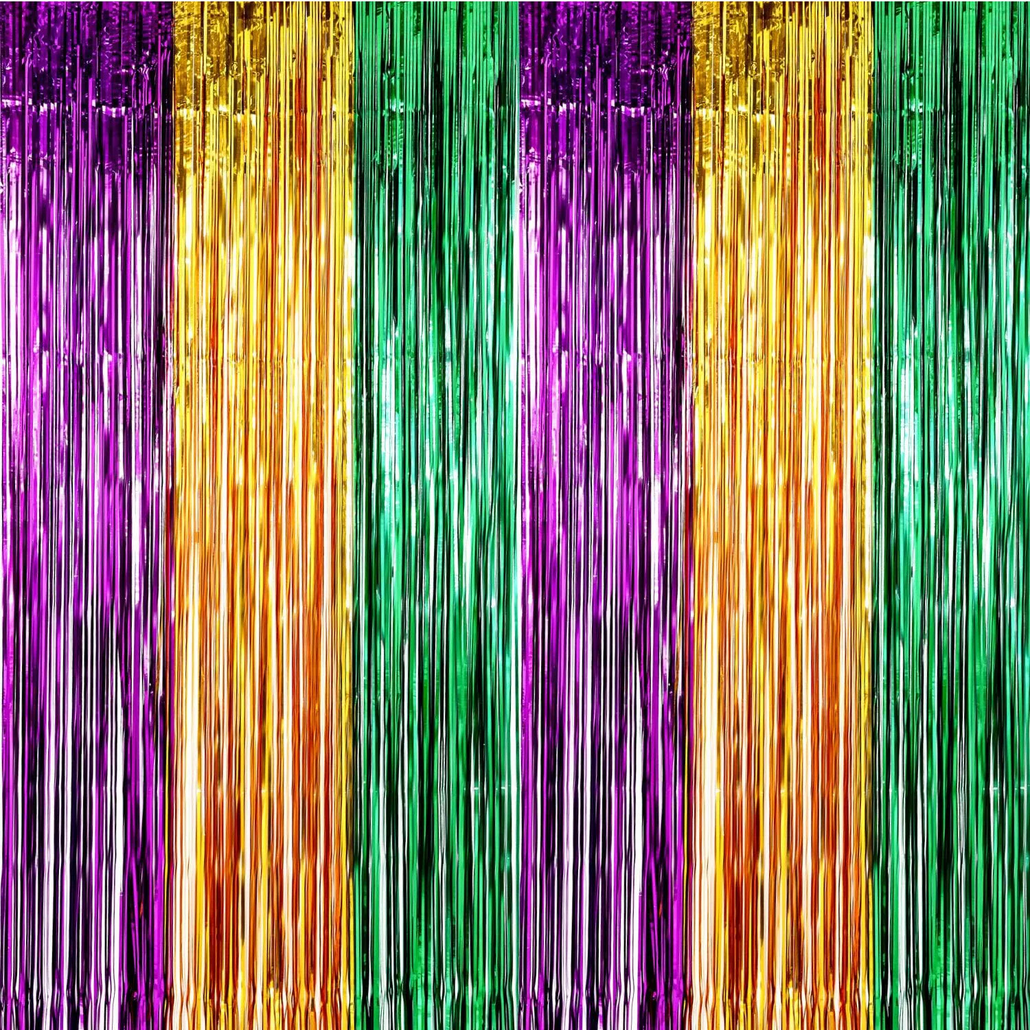 2 Pack Mardi Gras Foil Curtains Metallic Fringe Curtains Shimmer Curtain for Birthday Wedding Party Mardi Gras Party Decorations