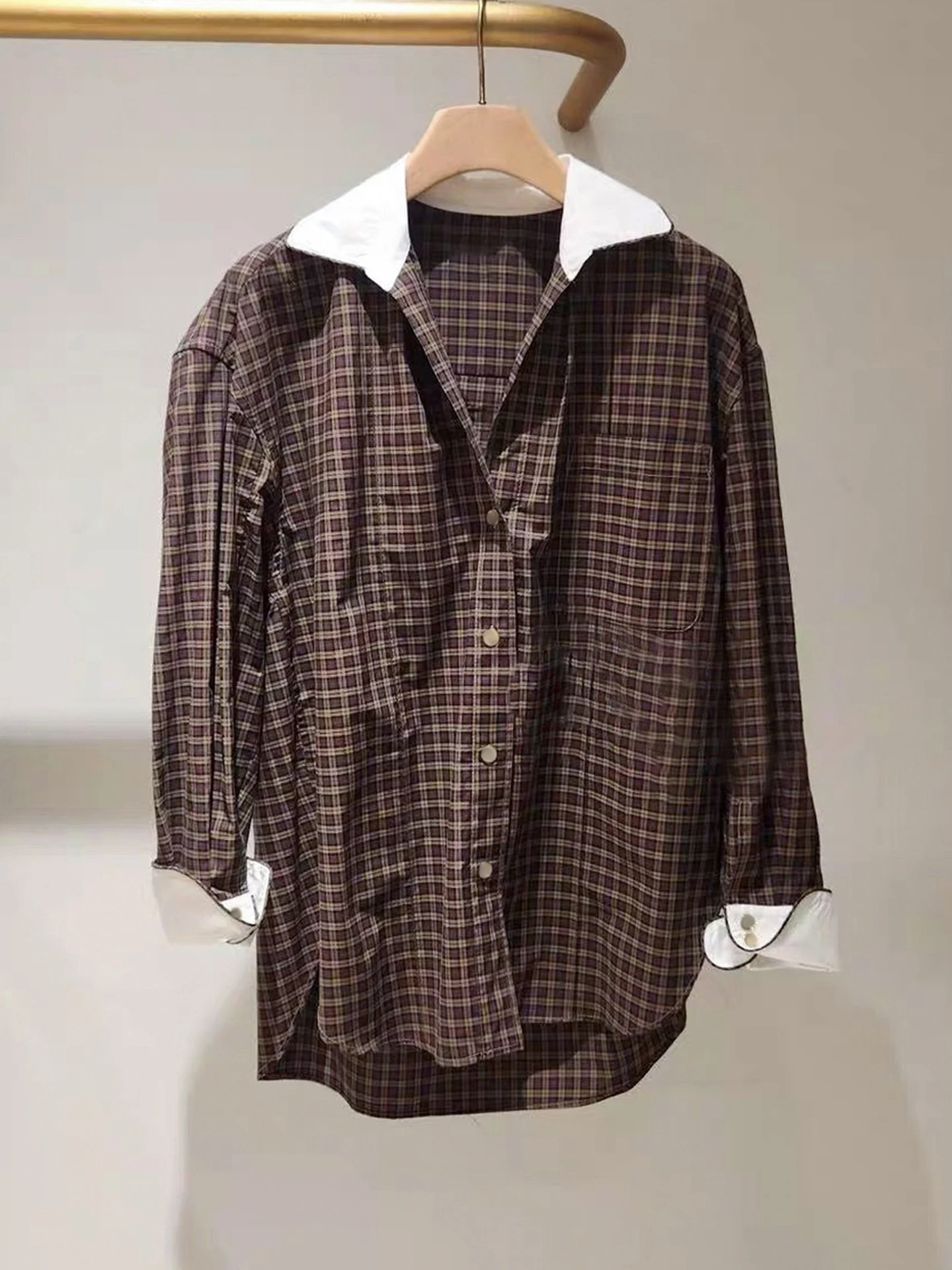 

S Home Southern Oil Высококачественный женский клетчатый повседневный универсальный длинный свек с отложным воротником, удобный крой, осенне-зимний топ